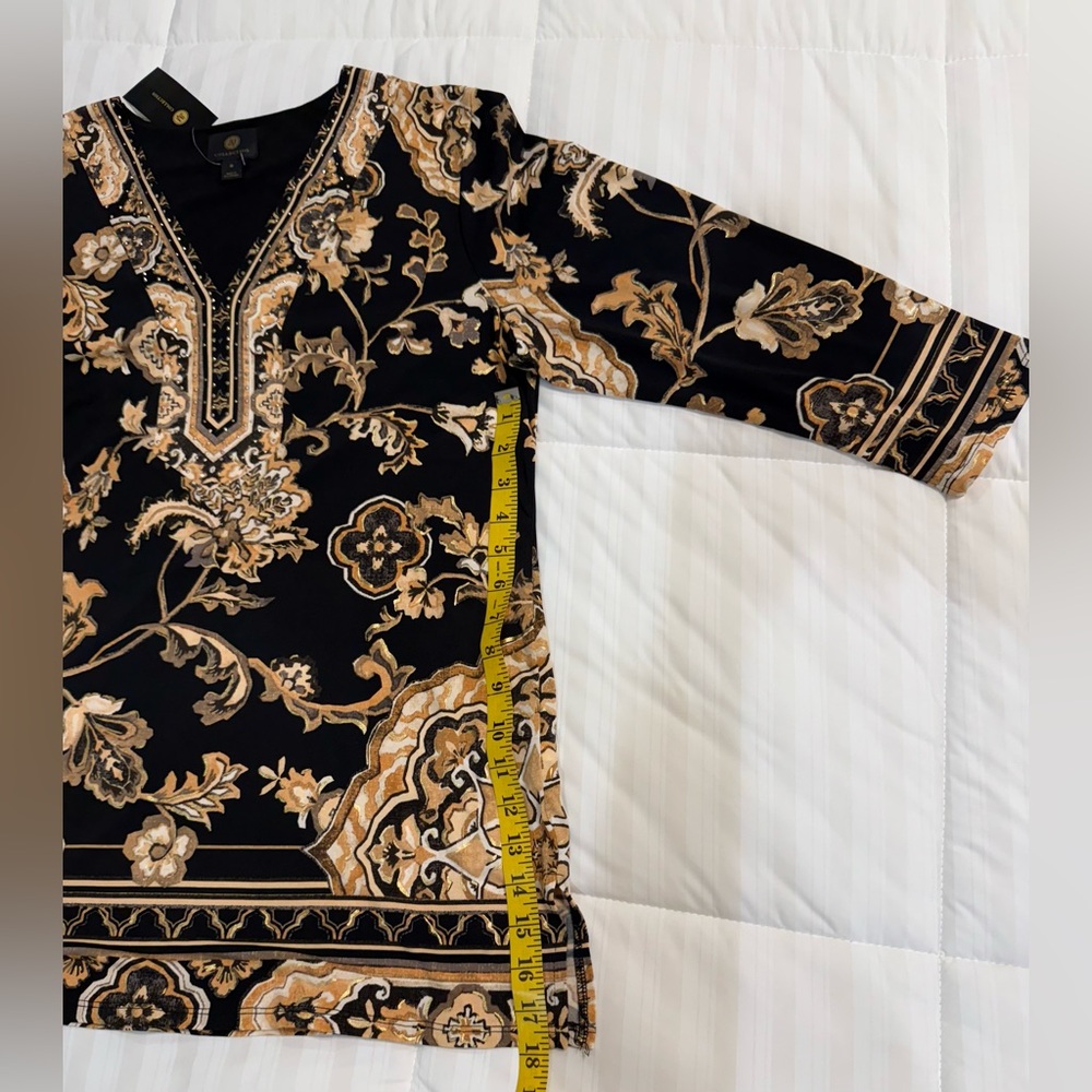 JM Collection Black and Gold Graphic Tunic - Picture 8 of 8
